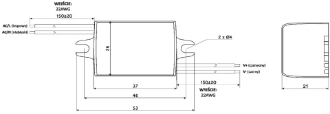 Rysunek techniczny zasilacza LED prądowego MW Power MPL-03-350