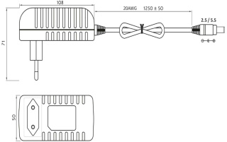 Zasilacz wtyczkowy 12V 36W 3A koncentrator EB3612 (2.5/5.5)