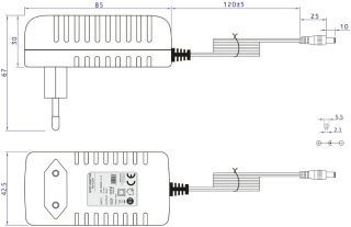 Zasilacz wtyczkowy 9V 18W 2A impulsowy EB1809 (-)