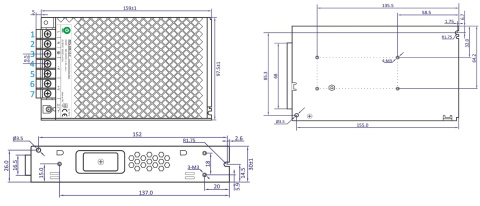 Rysunek techniczny zasilacza POS-150-12-C2 marki POS POWER