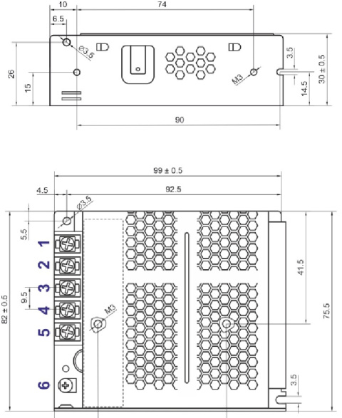 Rysunek techniczny zasilacza POS-50-12-C2 marki POS POWER