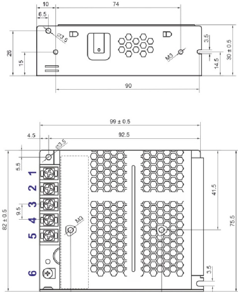 Rysunek techniczny zasilacza POS-50-5-C2 marki POS POWER