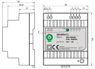 Zasilacz LED 12V 60W 5A na szynę DIN60W12