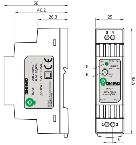 Rysunek techniczny zasilacza DIN15W12