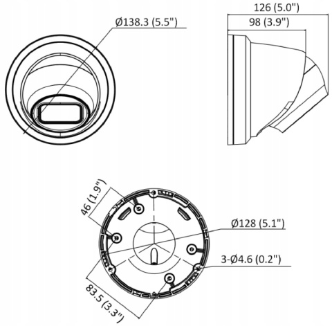 Rysunek techniczny kamery Hikvision AcuSense 8Mpx z Motozoom