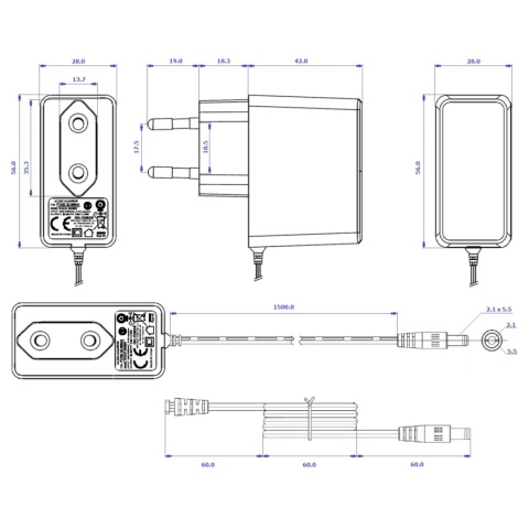 Rysunek techniczny zasilacza POSC12100A(-)
