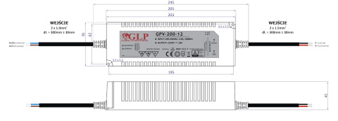 Rysunek techniczny zasilacza GPV-200-12