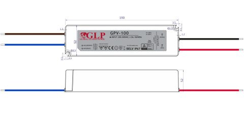 Rysunek techniczny zasilacza GPV-100-24