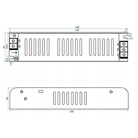 Rysunek techniczny zasilacza ADLS-120-12 marki ADLER