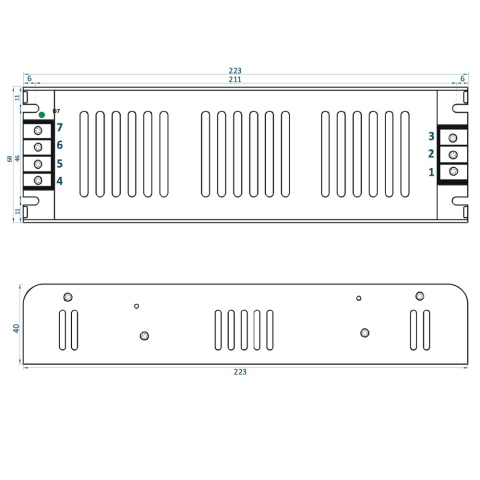 Rysunek techniczny zasilacza ADLS-200-12 marki ADLER