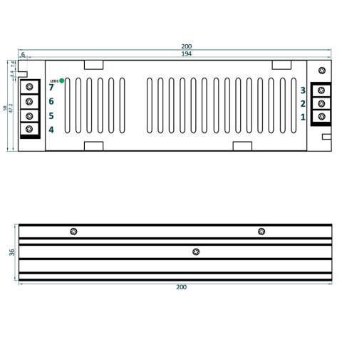 Rysunek techniczny zasilacza ADLS-150-12 marki ADLER