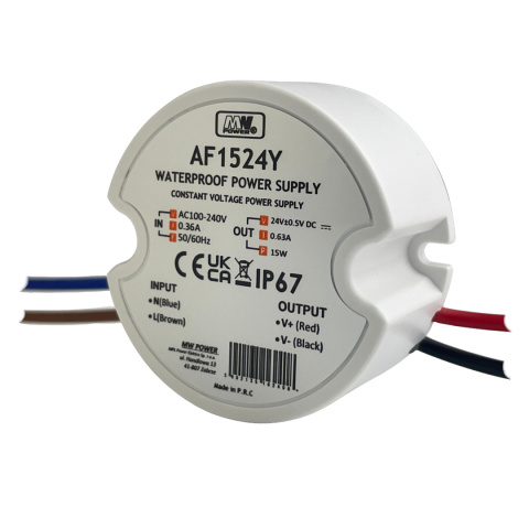 Widok boczny zasilacza LED do puszki 15W 24V DC 0,63A MW Power