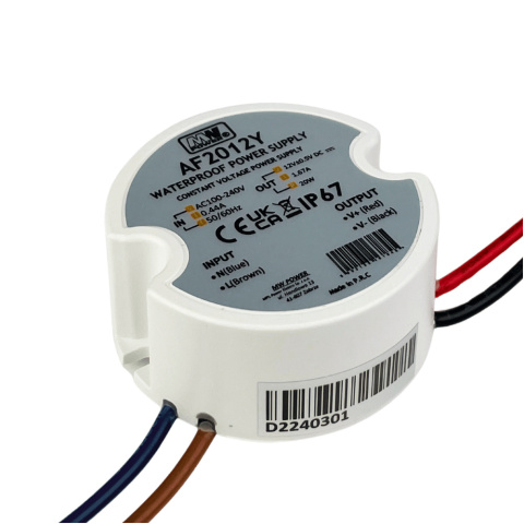 Widok boczny zasilacza LED do puszki 20W 12V DC 1,67A MW Power