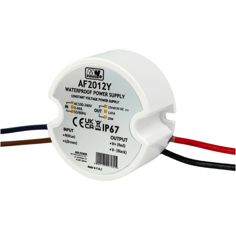 Widok boczny zasilacza LED do puszki 20W 12V DC 1,67A MW Power