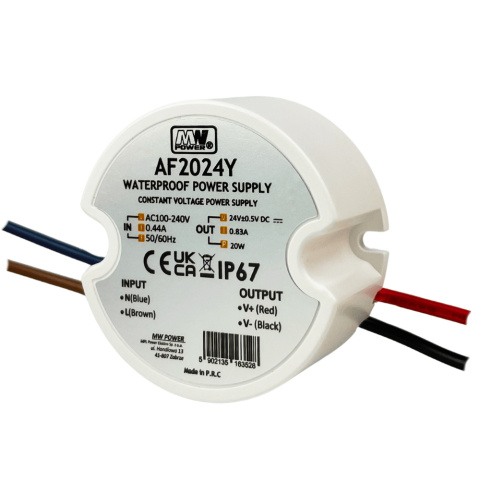 Widok boczny zasilacza LED do puszki 20W 24V DC 0,83A MW Power