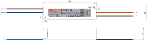 Rysunek techniczny zasilacza GPV-50-12