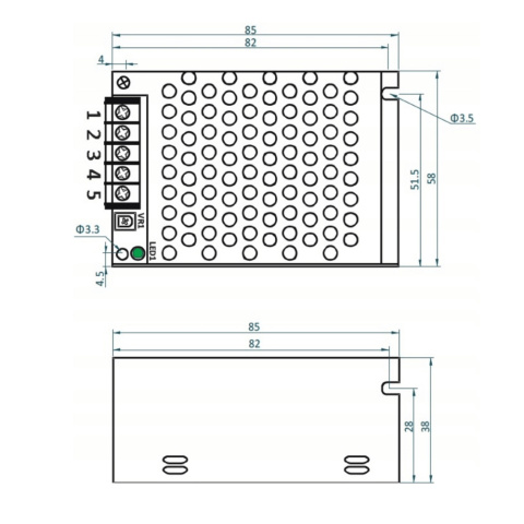 Rysunek techniczny zasilacza ADL-40-12 marki ADLER