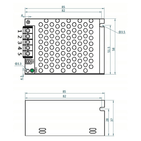 Rysunek techniczny zasilacza ADL-60-12 marki ADLER