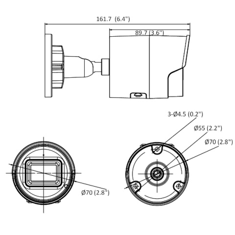 Rysunek techniczny kamery IP Hikvision AcuSense Czarna 4Mpx Rysunek techniczny kamery IP Hikvision AcuSense Czarna 4Mpx