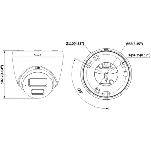 Rysunek techniczny kamery IP Hikvision ColorVu kopułkowej PoE 6Mpx Rysunek techniczny kamery IP Hikvision ColorVu kopułkowej PoE 6Mpx
