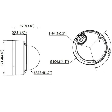 Rysunek techniczny kamery IP Hikvision kopułkowa DS-2CD1143G2-LIU 2.8mm PL Rysunek techniczny kamery IP Hikvision kopułkowa DS-2CD1143G2-LIU 2.8mm PL