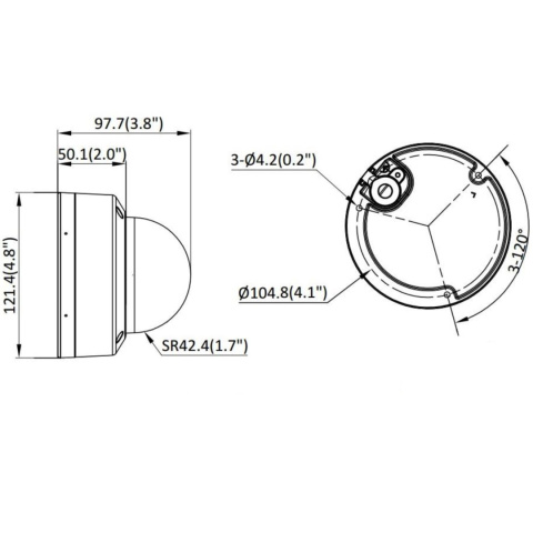 Rysunek techniczny kamery IP Hikvision kopułkowa PoE 6Mpx Rysunek techniczny kamery IP Hikvision kopułkowa PoE 6Mpx
