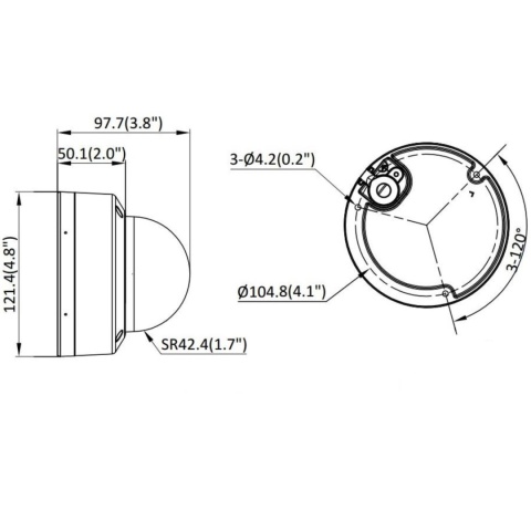 Rysunek techniczny kamery IP Hikvision kopułkowa DS-2CD1183G2-LIUF 2.8mm PL Rysunek techniczny kamery IP Hikvision kopułkowa DS-2CD1183G2-LIUF 2.8mm PL