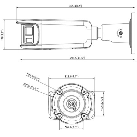 Rysunek techniczny kamery panoramicznej 180 IP Hikvision DS-2CD2T87G2P-LSU/SL(4mm)(C) Rysunek techniczny kamery panoramicznej 180 IP Hikvision DS-2CD2T87G2P-LSU/SL(4mm)(C)