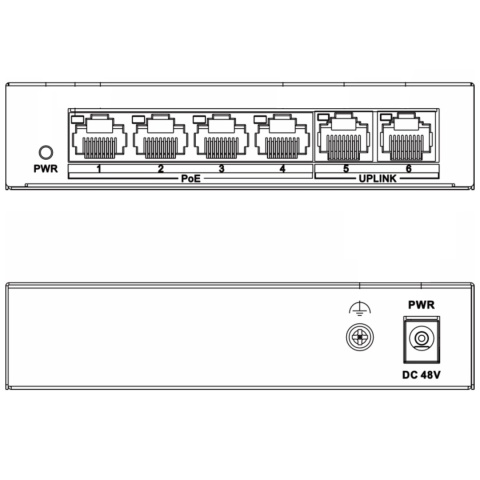 Rysunek techniczny switcha POE 4 port do kamer Hikvision DS-XS0106-P/Polish