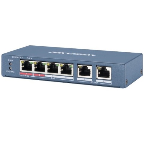 Switch POE 4 port zasilacz do kamer Hikvision Hi-PoE DS-3E0106HP-E Switch POE 4 port zasilacz do kamer Hikvision Hi-PoE DS-3E0106HP-E
