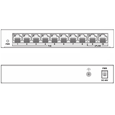 Rysunek techniczny switcha POE 8 portowego do kamer Hikvision DS-XS0110-P/Polish
