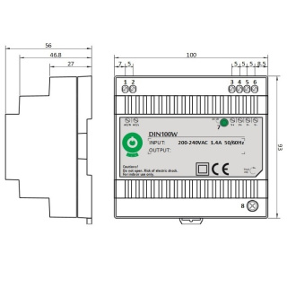 Zasilacz 48V 96W 2A Na Szynę DIN LED Impulsowy DC DIN100W48