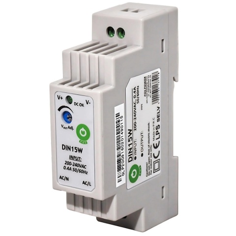 Zasilacz zamontowany na szynie DIN 10W 5V widok od przodu