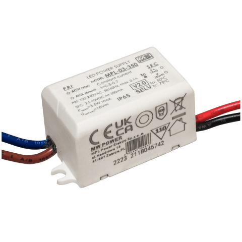 Zasilacz LED 10V 350mA 3.5W prądowy mini driver MPL-03-350 Zasilacz LED 10V 350mA 3.5W prądowy mini driver MPL-03-350