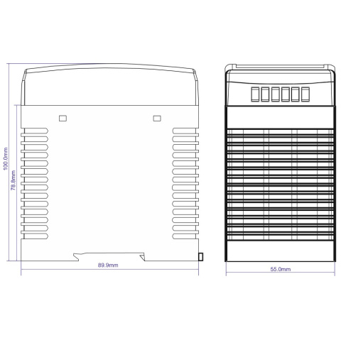 Rysunek techniczny zasilacza DIN 96W 24V MDIN100W24