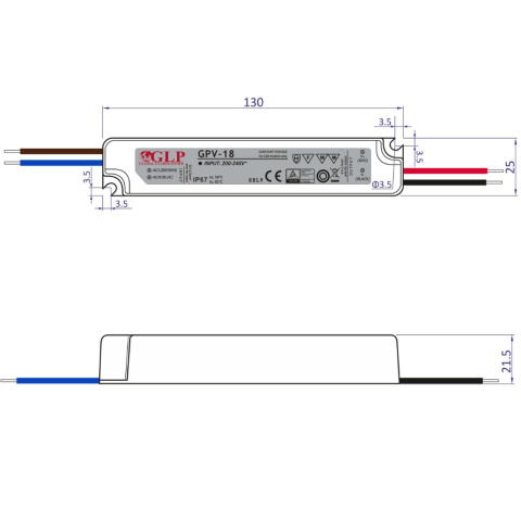 Rysunek techniczny zasilacza GPV-18-12 Rysunek techniczny zasilacza GPV-18-12