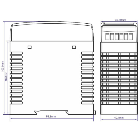 Rysunek techniczny zasilacza DIN 40W 12V MDIN40W12