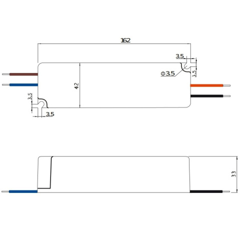 Rysunek techniczny zasilacza GPV-75-12 Rysunek techniczny zasilacza GPV-75-12