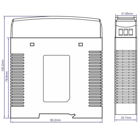 Rysunek techniczny zasilacza DIN 24W 24V MDIN20W24