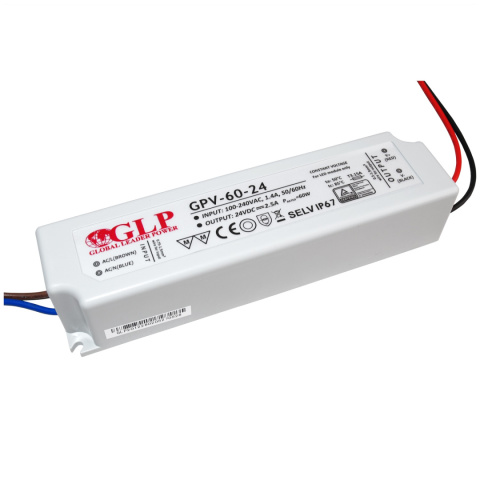Zasilacz LED 24V 60W 2.5A hermetyczny IP67 GPV-60-24 Zasilacz LED 24V 60W 2.5A hermetyczny IP67 GPV-60-24
