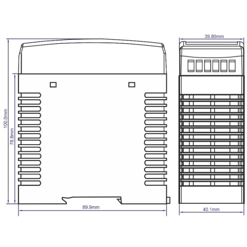 Rysunek techniczny zasilacza DIN 60W 24V MDIN60W24