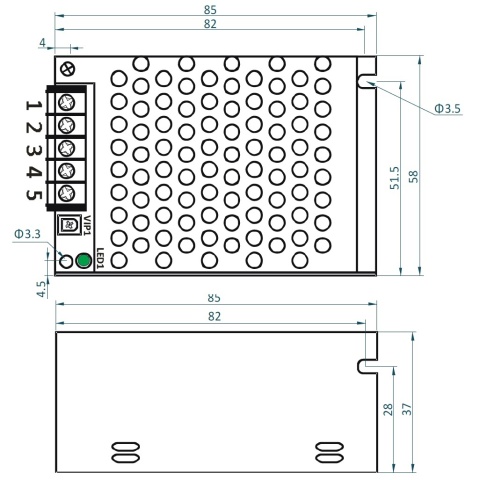 Zasilacz modułowy 12V 25W 2.1A LED regulowany DC slim ADL-25-12 rysunek techniczny