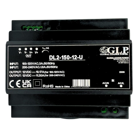Zasilacz 12V 135.6W 11.3A LED regulowany na szynę DIN DL2-150-12-U