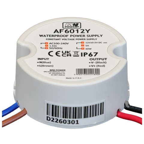 Zasilacz 12V 5A 60W LED dopuszkowy wodoodporny IP67 AF6012Y